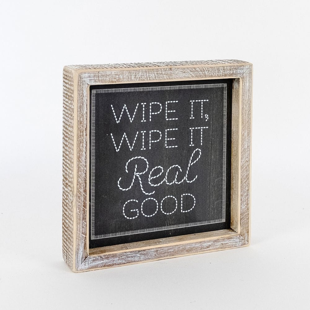 Decor Reversible Wooden Sign (WIPE/WASH) 7x7x1.5 wh/gy AC-15612