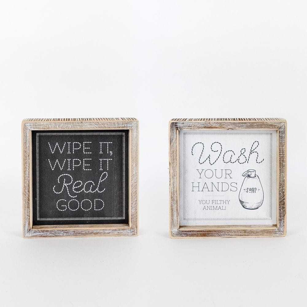 Decor Reversible Wooden Sign (WIPE/WASH) 7x7x1.5 wh/gy AC-15612
