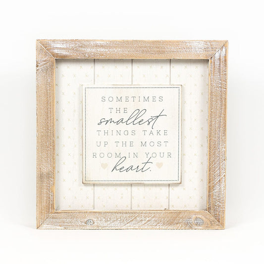 Decor Smallest Things/Love Two-Sided Wood Framed Decor (Sometimes the smallest things...), 14" x 14" x 2"  White/Gray/Tan AC-15693