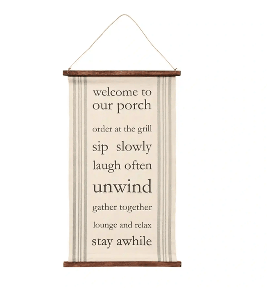 Decor Wall Decor - Welcome To The Porch Hanging Canvas - Mud Pie MP-41280022