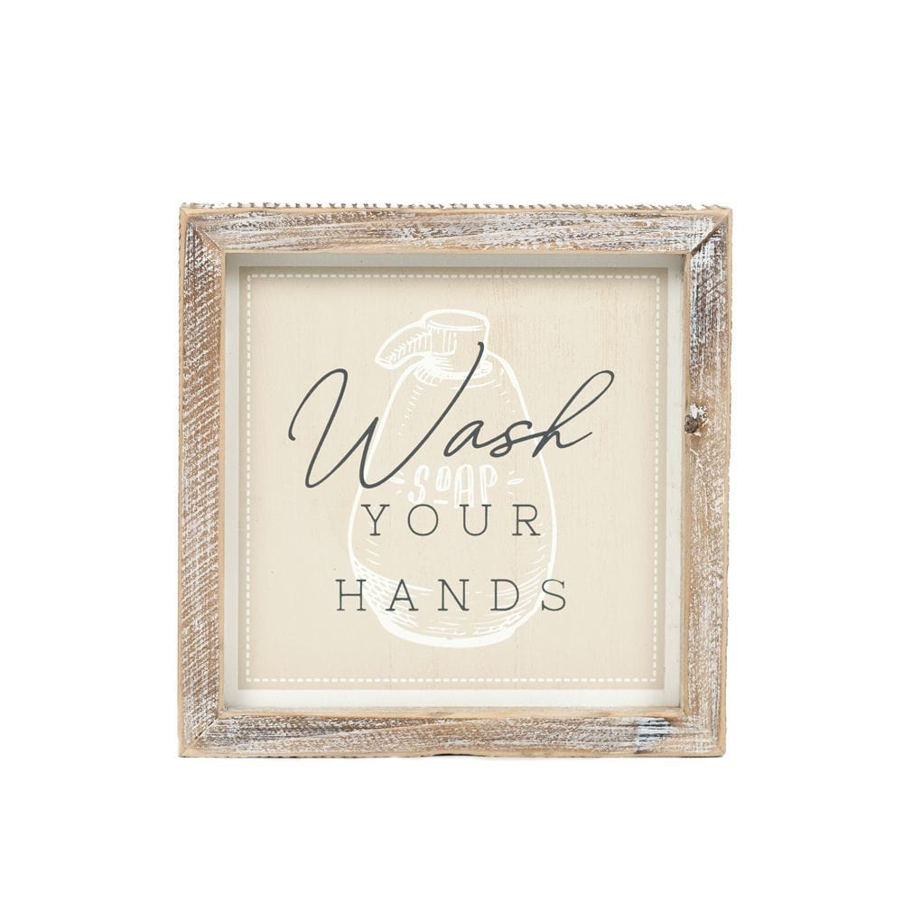 Decor Wash Hands/Dirt Never Hurt Two-Sided Wood Framed Decor (A Little Dirt Never../Wash Your Hands...), 7" x 7" x 1.5"  White/Gray/Tan AC-15659