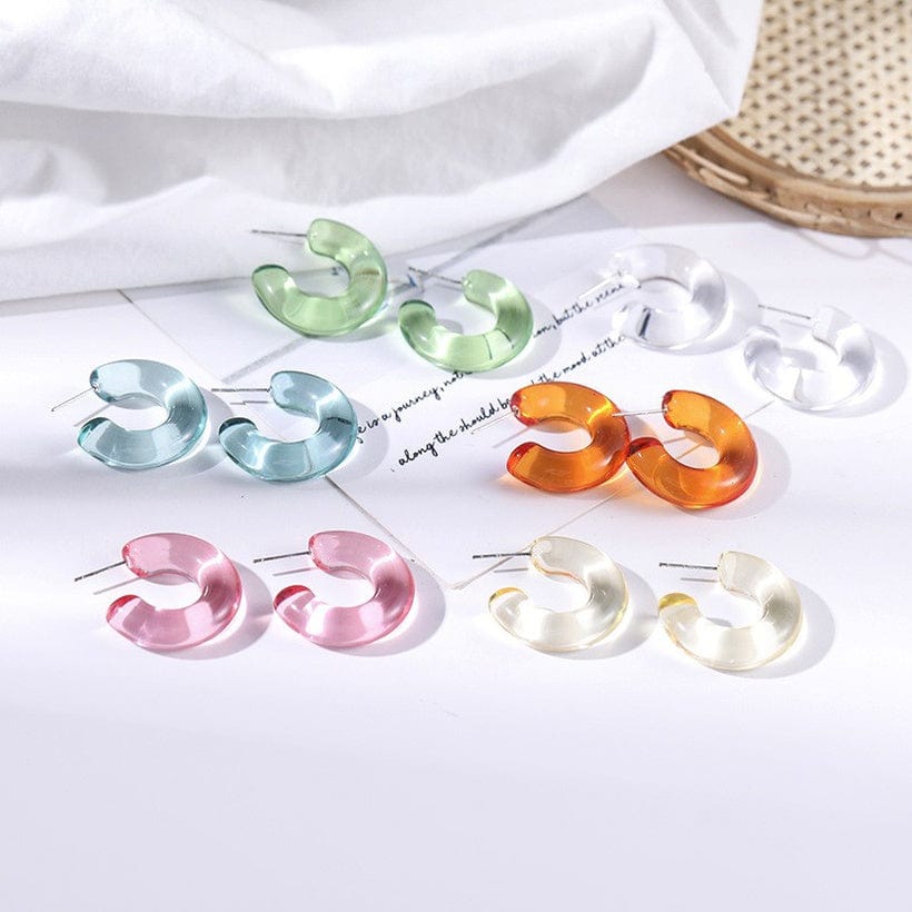 Earrings Earrings - Transparent C-Shaped Candy Color Acrylic Crystal Color Earrings