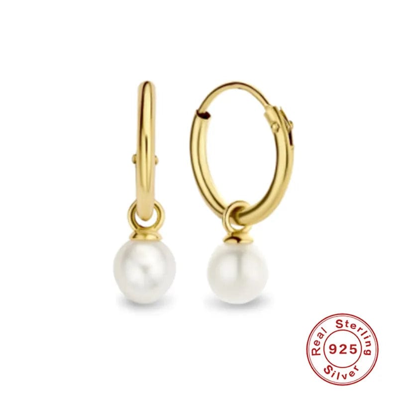 Earrings Gold Earrings - Sterling Silver Pearl Accent Hoop Earrings - Silver or Gold NI - NH10064026