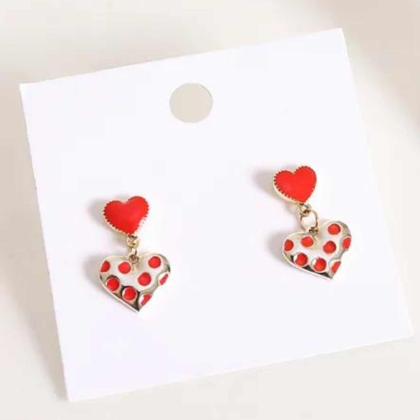 Earrings Heart Dangle Stud Earrings - Red and Gold NI- NHBW1475851-Section-1-red-love-heart