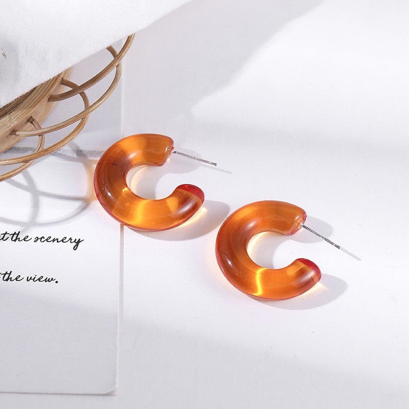 Earrings Orange Earrings - Transparent C-Shaped Candy Color Acrylic Crystal Color Earrings NJ-NH4604872