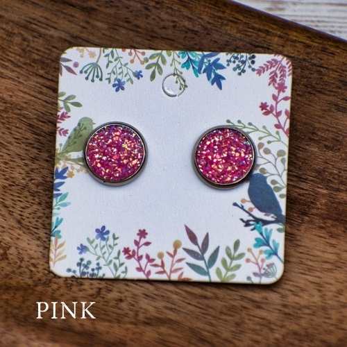 Earrings Pink Earrings - Stainless Steel Druzy Studs 8s-B0160249