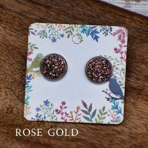 Earrings Rose Gold Earrings - Stainless Steel Druzy Studs 8s-B0160251