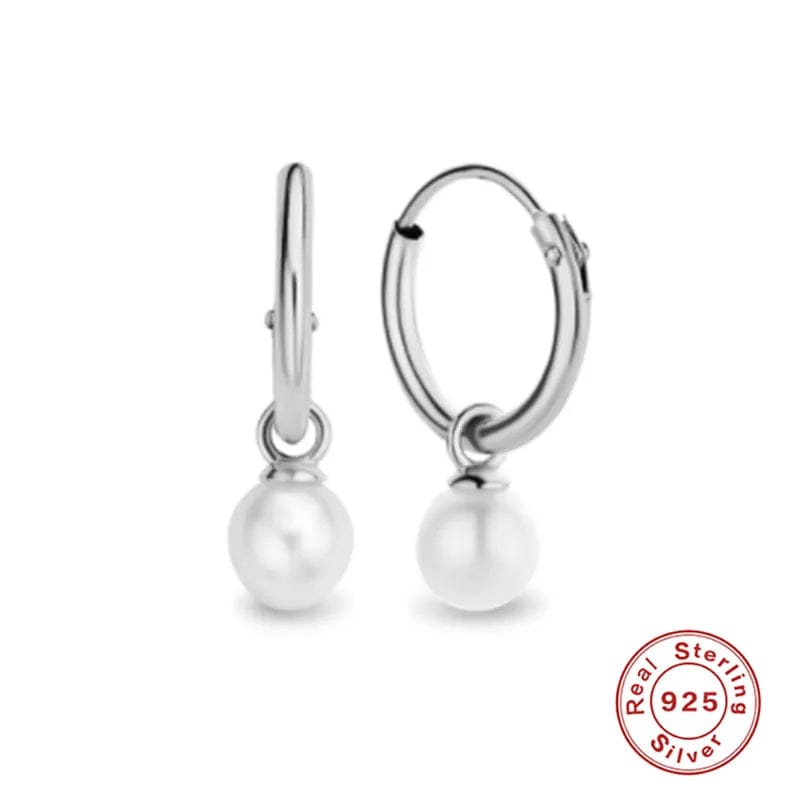 Earrings Silver Earrings - Sterling Silver Pearl Accent Hoop Earrings - Silver or Gold NI-NH10064026