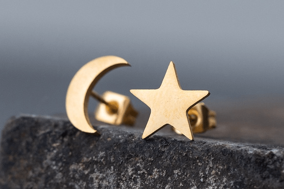 Earrings Star and Moon / Gold Earrings - Hearts or Moon/Star - Silver or Gold Plated NI-NHAKJ1521314-E020826