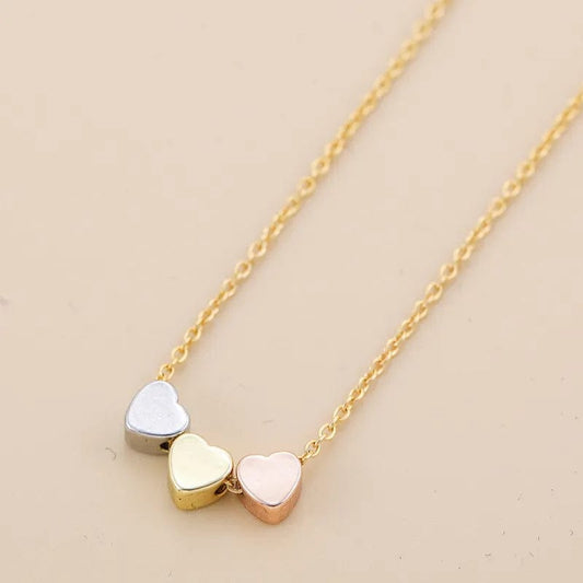 Earrings Three Heart Necklace - Gold, Silver, and Rose Gold