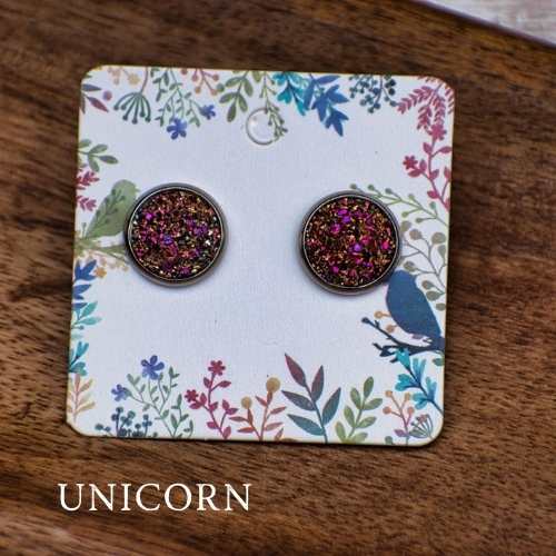 Earrings Unicorn Earrings - Stainless Steel Druzy Studs 8s-B0160256