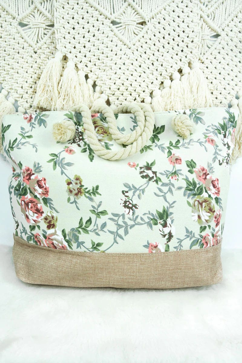 Handbags, Wallets & Cases Tote Bag - Floral Cream Shoulder Bag with Burlap Trim WAM-5062735-CREAM