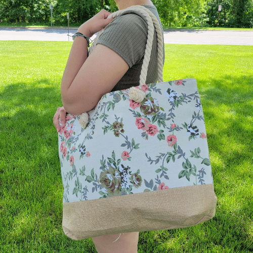 Handbags, Wallets & Cases Tote Bag - Floral Cream Shoulder Bag with Burlap Trim WAM-5062735-CREAM