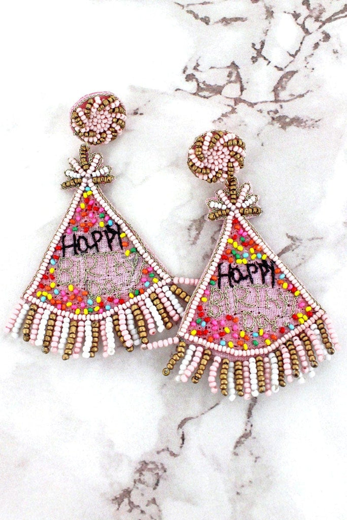 Jewelry Pink Happy Birthday Hat Earrings WAM-13-4902-PK