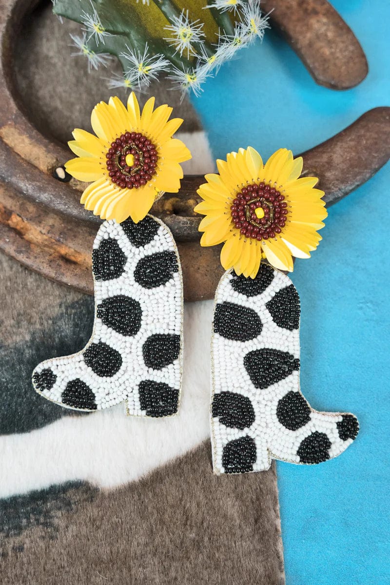 Jewelry Sunflower Rodeo Black Boot Seed Bead Earrings WAM-13-5195-BW