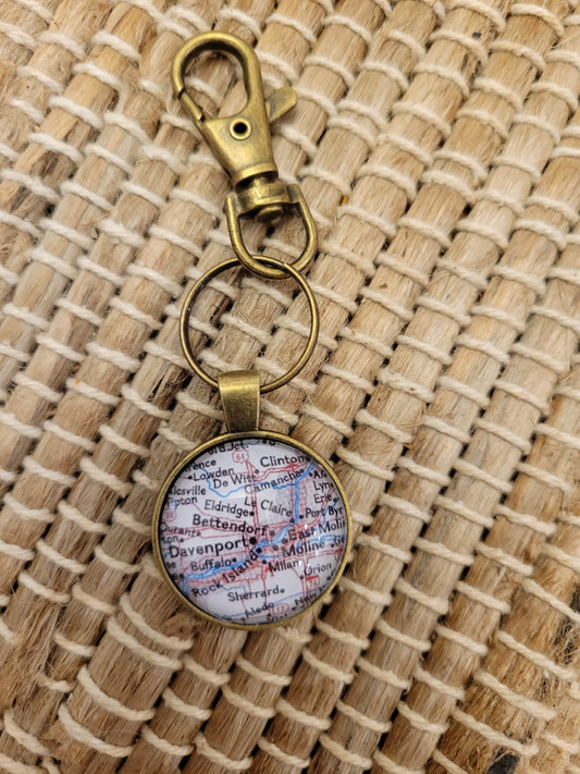 Key Charms Quad Cities Map Keychain - Free Shipping DMD-QuadCities