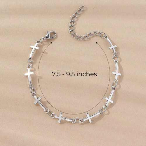 Necklace Bracelet - Adjustable Cross Bracelet - Silver