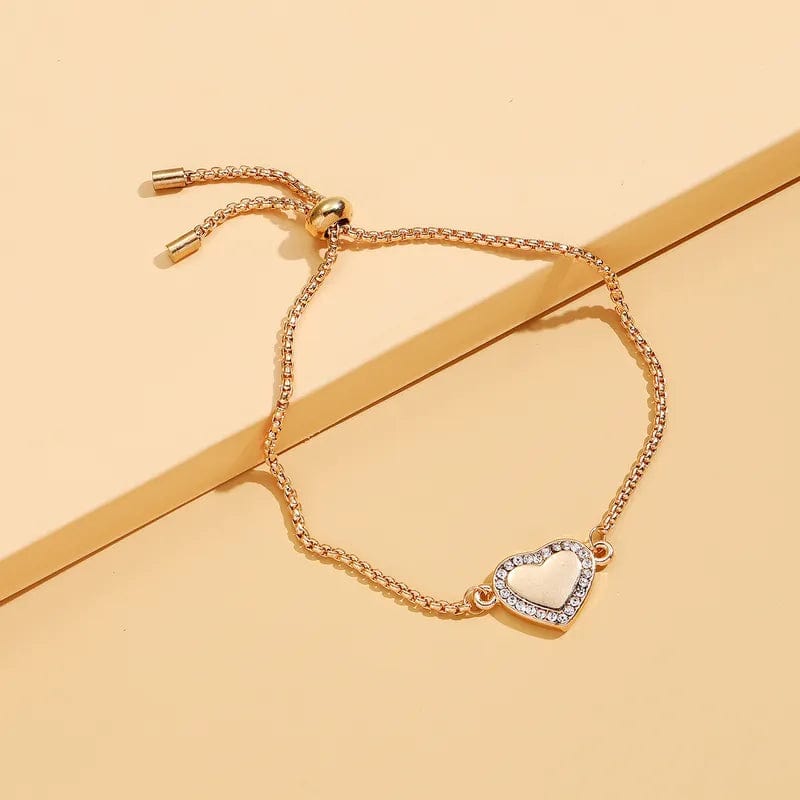 Necklace Bracelet - Adjustable Rhinestone and Gold Heart Bracelet - Gold NI-NHOA680781