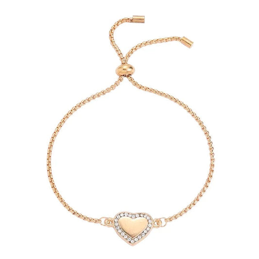 Necklace Bracelet - Adjustable Rhinestone and Gold Heart Bracelet - Gold NI-NHOA680781