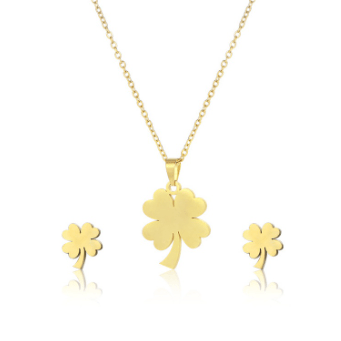 Necklace Clover Necklace And Earring Set - Titanium Stainless Steel - Gold NI-NHAC439415