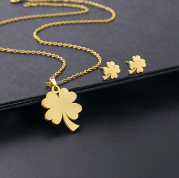 Necklace Clover Necklace And Earring Set - Titanium Stainless Steel - Gold NI-NHAC439415