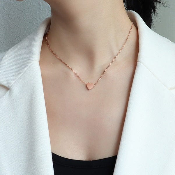 Necklace Necklace - Mini Heart Sweetheart Necklace - Titanium Stainless Steel - Silver, Gold, Rose Gold