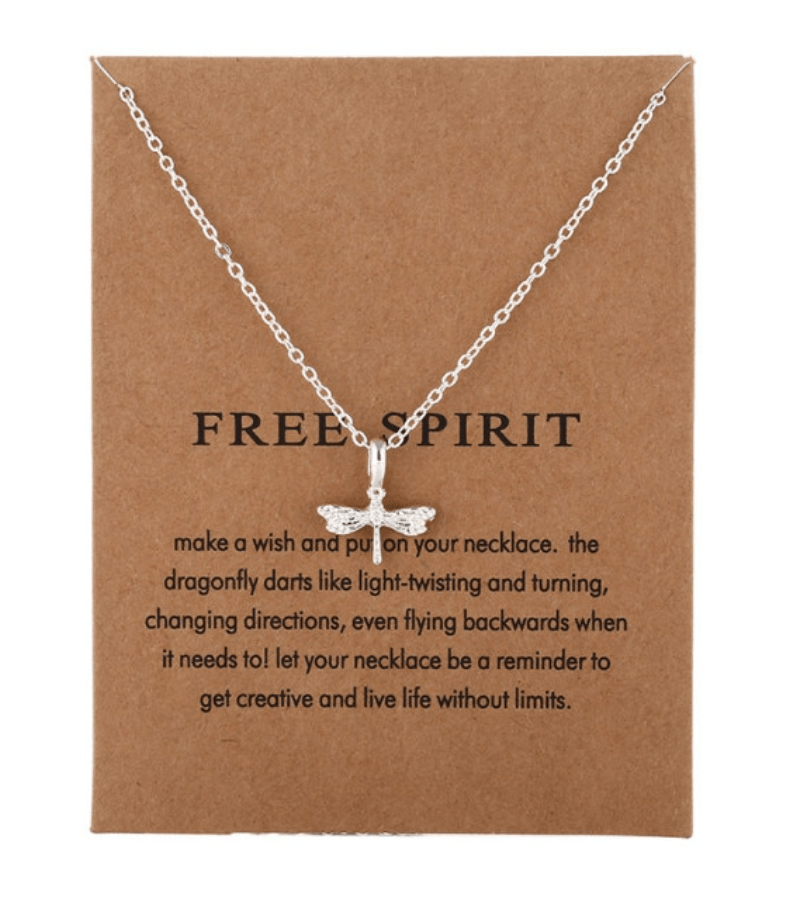 Necklaces Free Spirit Dragonfly Necklace on Card in Silver KT-DRGFLY-NCK-S