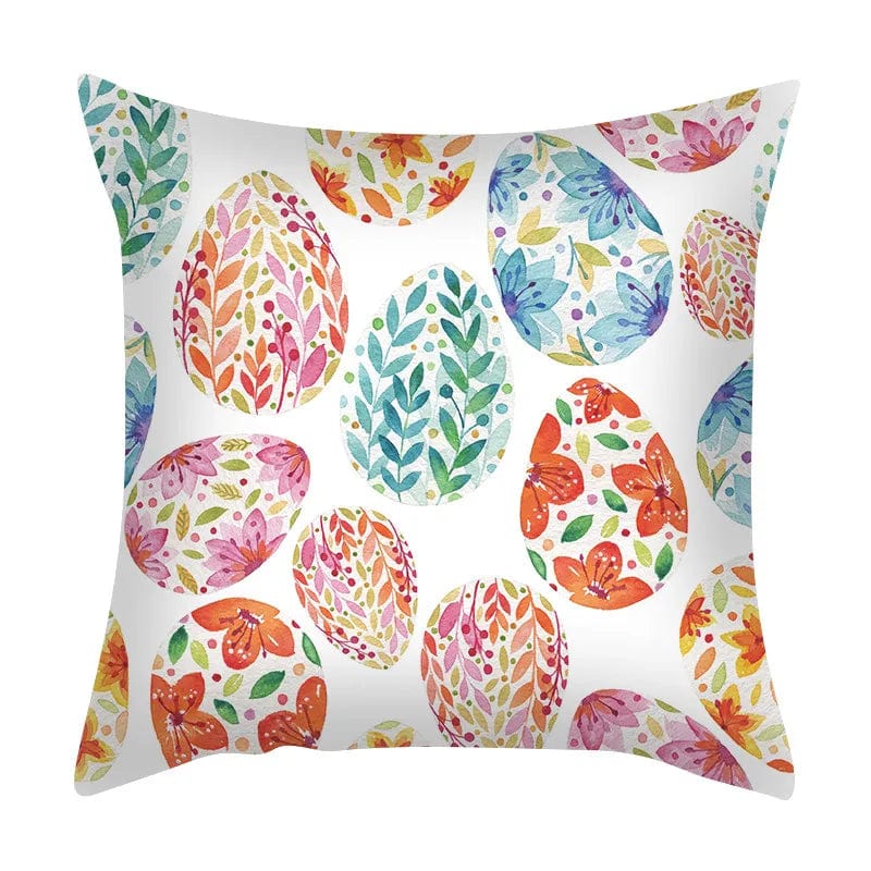 Pillow Covers Colorful Eggs - White Polyester Pillow Cover - Spring & Easter Designs - 4 Prints to Choose From