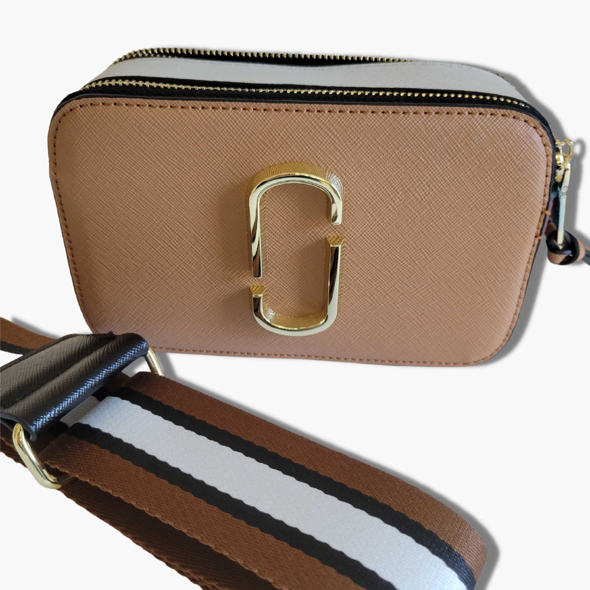 Purse Medium brown/burgundy/white Handbag - Colorblock PU Leather Shoulder, Crossbody or Waist Bags - Camera Bag Style