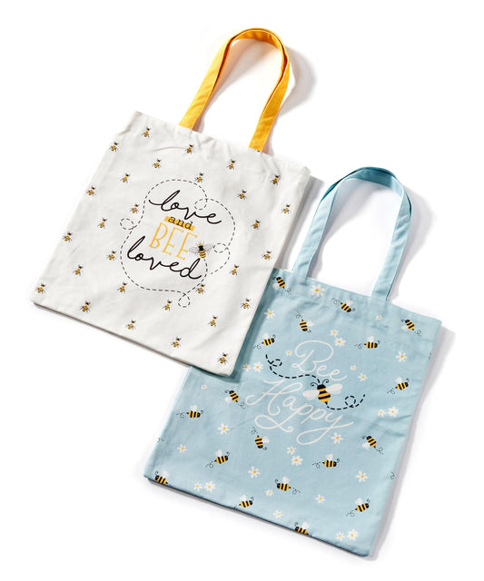 Shopping Totes Tote Bag - Love and Bee Loved / Bee Happy - Bee Canvas Tote Bag