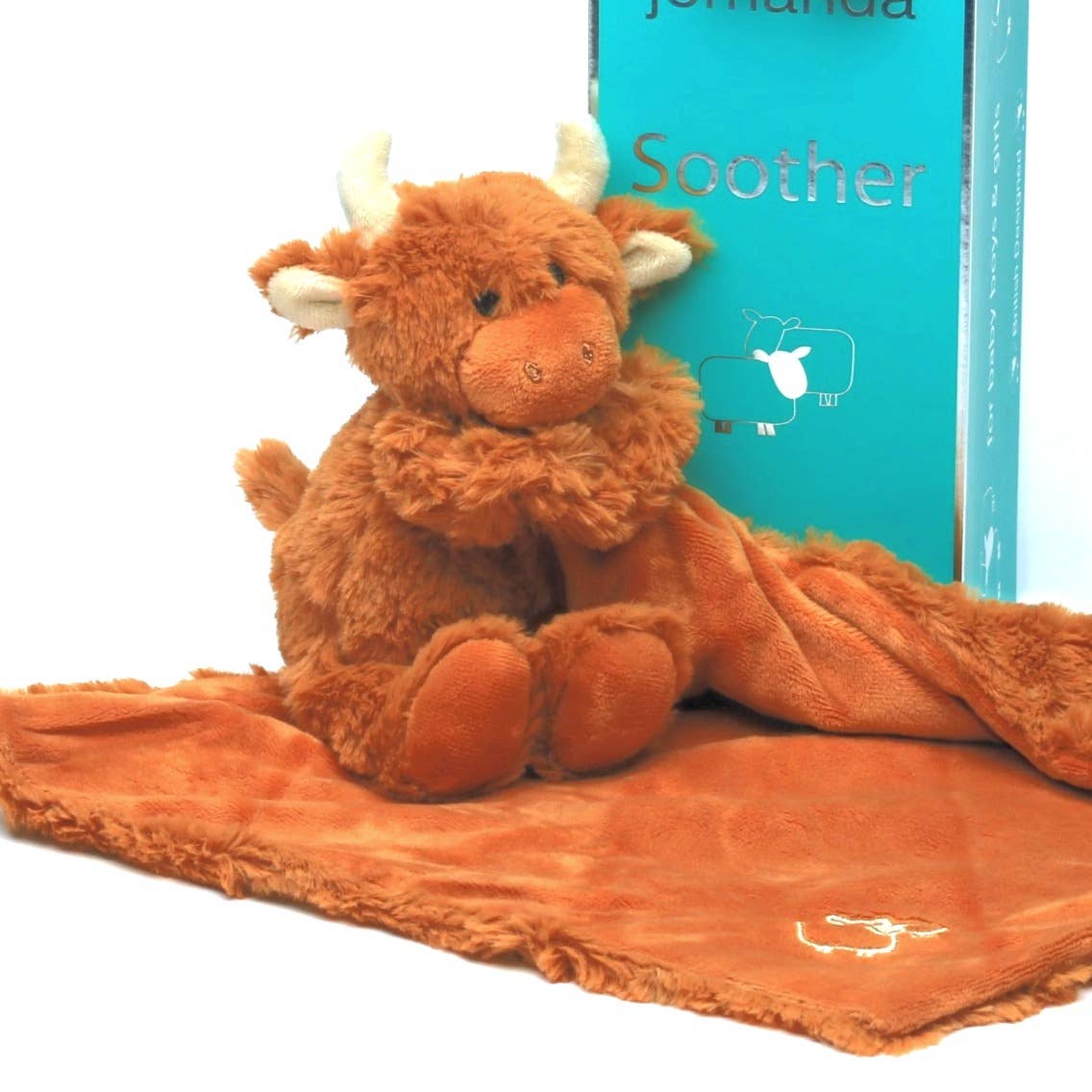 Stuffed Animals Scottish Highland Cow Super Soft Toy - Baby Blankie Soother - Brown - 11 inch x 11 inch JO-MRT30038