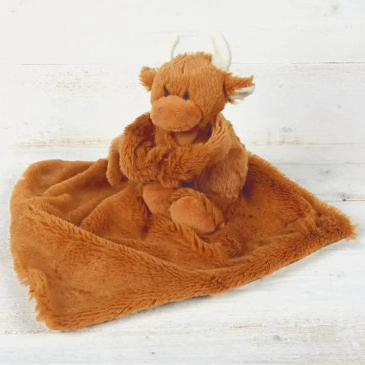 Stuffed Animals Scottish Highland Cow Super Soft Toy - Baby Blankie Soother - Brown - 11 inch x 11 inch JO-MRT30038