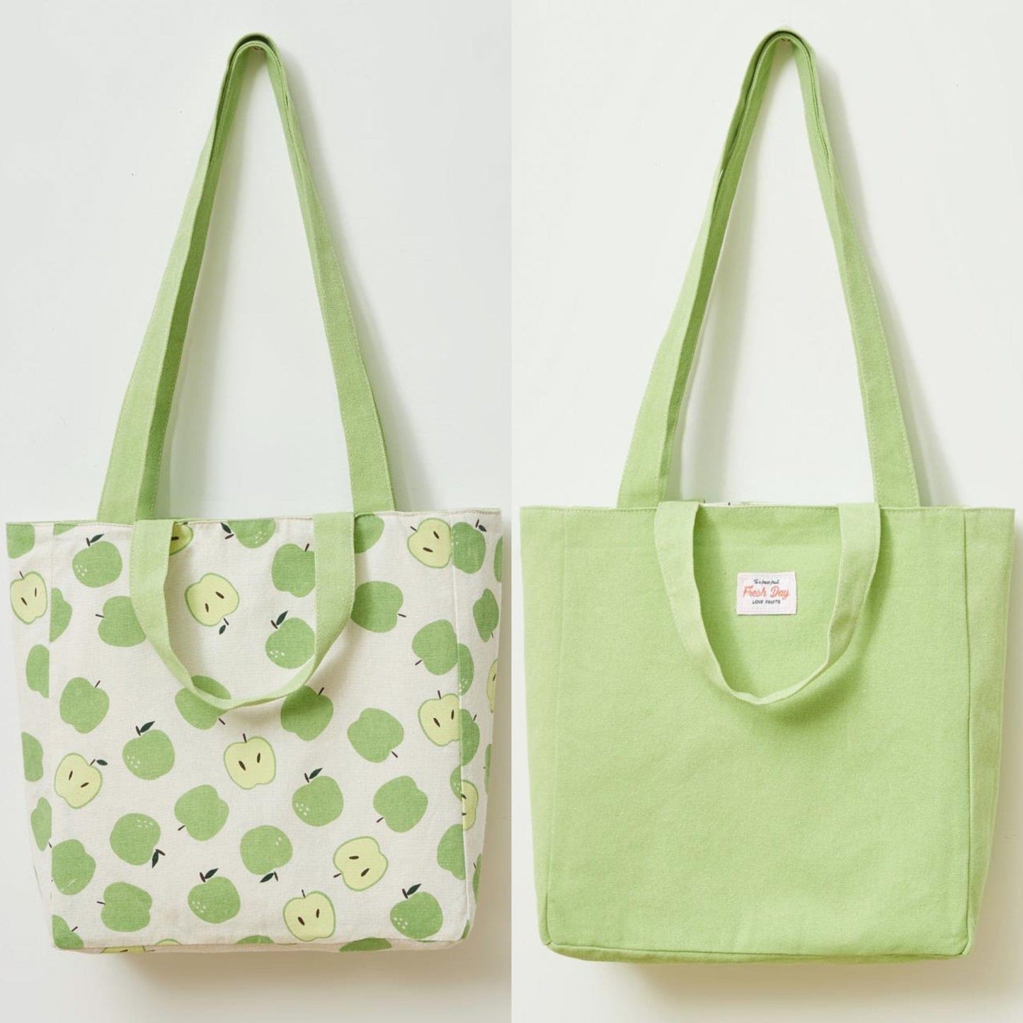 Tote Bag Green/Apples Tote Bag - Double Handle Two-Sided Fruit Canvas Shopping Bags