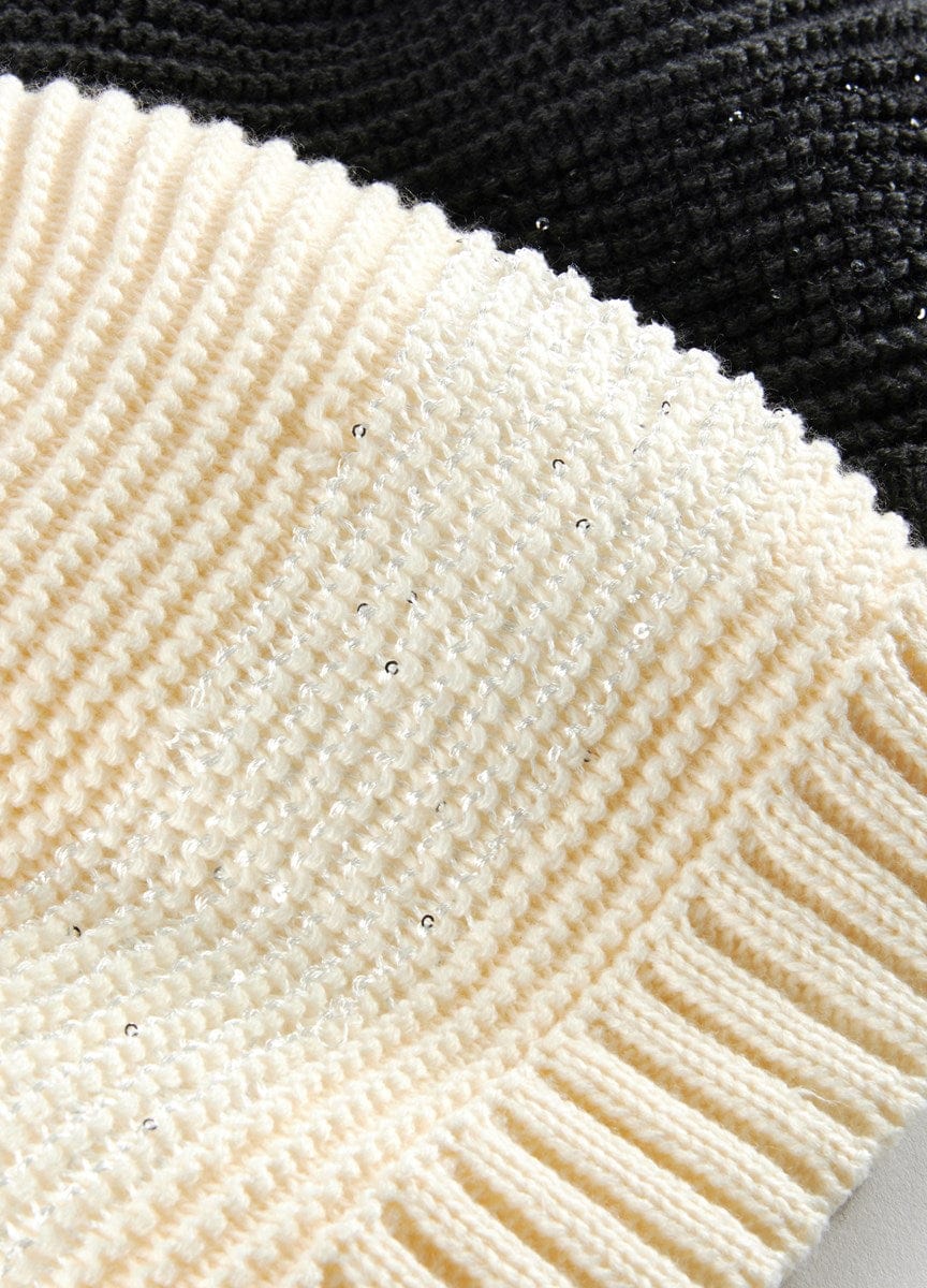 Winter Accessories Cream Scarf & Hat Set - Slouchy Sequin Hat Set - 2 Asst. - Black/Cream GC-408008